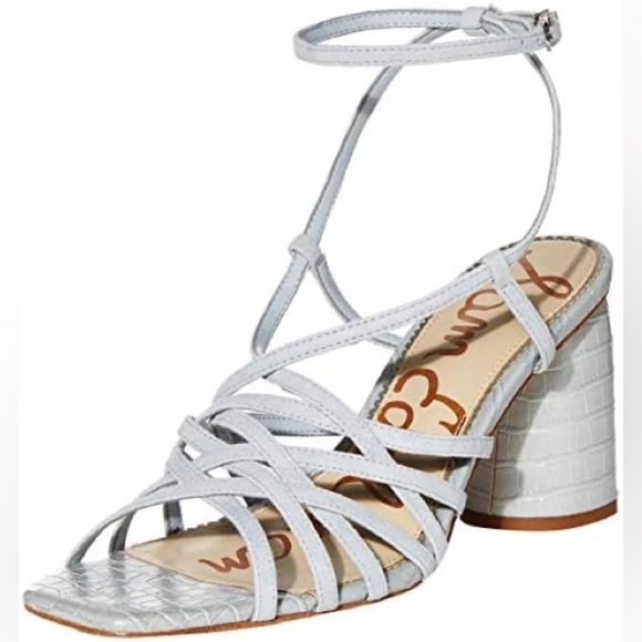 SAM EDELMAN Strappy Sandal Block Heel Daffodil Mineral Green Size 7.5 - Picture 1 of 8